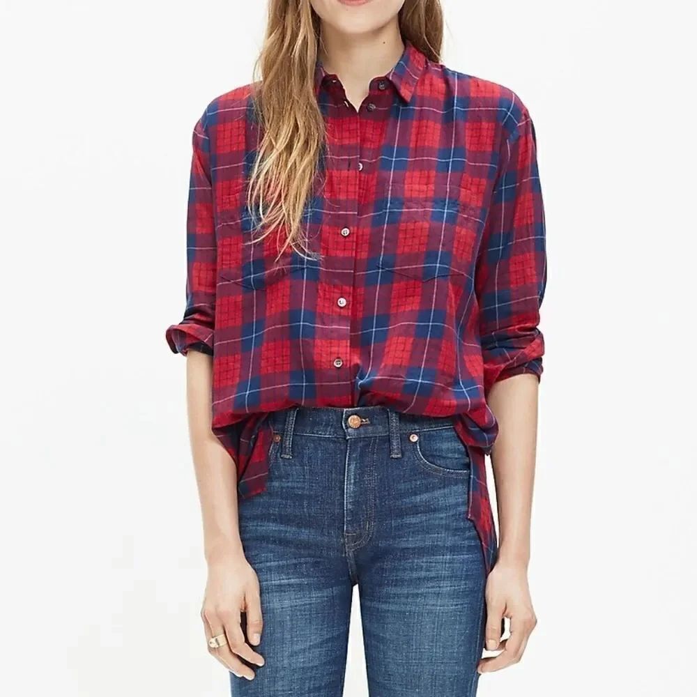 Madewell oversized boyshirt in Edina plaid, xxs